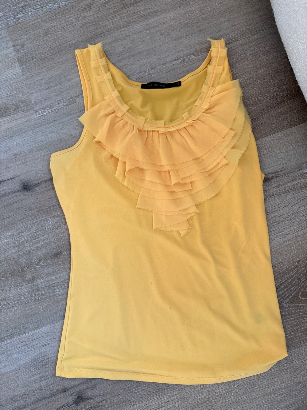 The Limited Yellow Ruffle Neck Tank Top